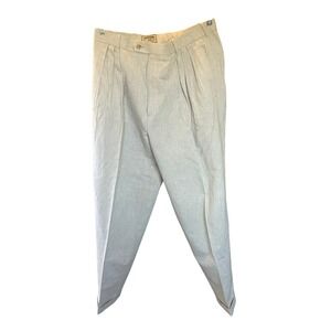Vintage Y2K Mens Linen Cotton Blend Pleated Trousers Khaki 36W Wedding Coastal